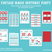 Vintage Magic Show Birthday Party Printables Collection - Red Aqua